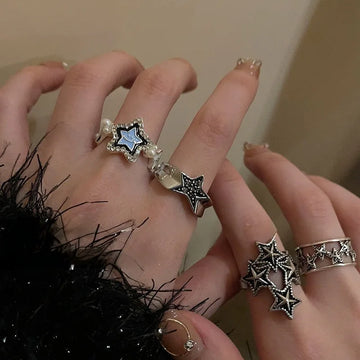 DAIIIBABYYY  -  Punk Y2K Make Old Vintage Finger Rings for Women Men Star Hollow Metal Opening Ring Korean Kpop anillos Party Jewelry